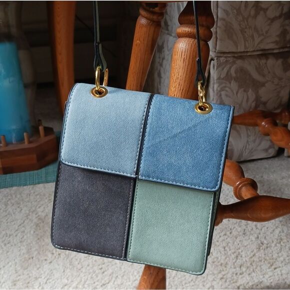 Multi-Color Blue Suede Shoulder Bag, Y2K Novelty Bag, Purse, Crossbody Bag - Picture 2 of 8